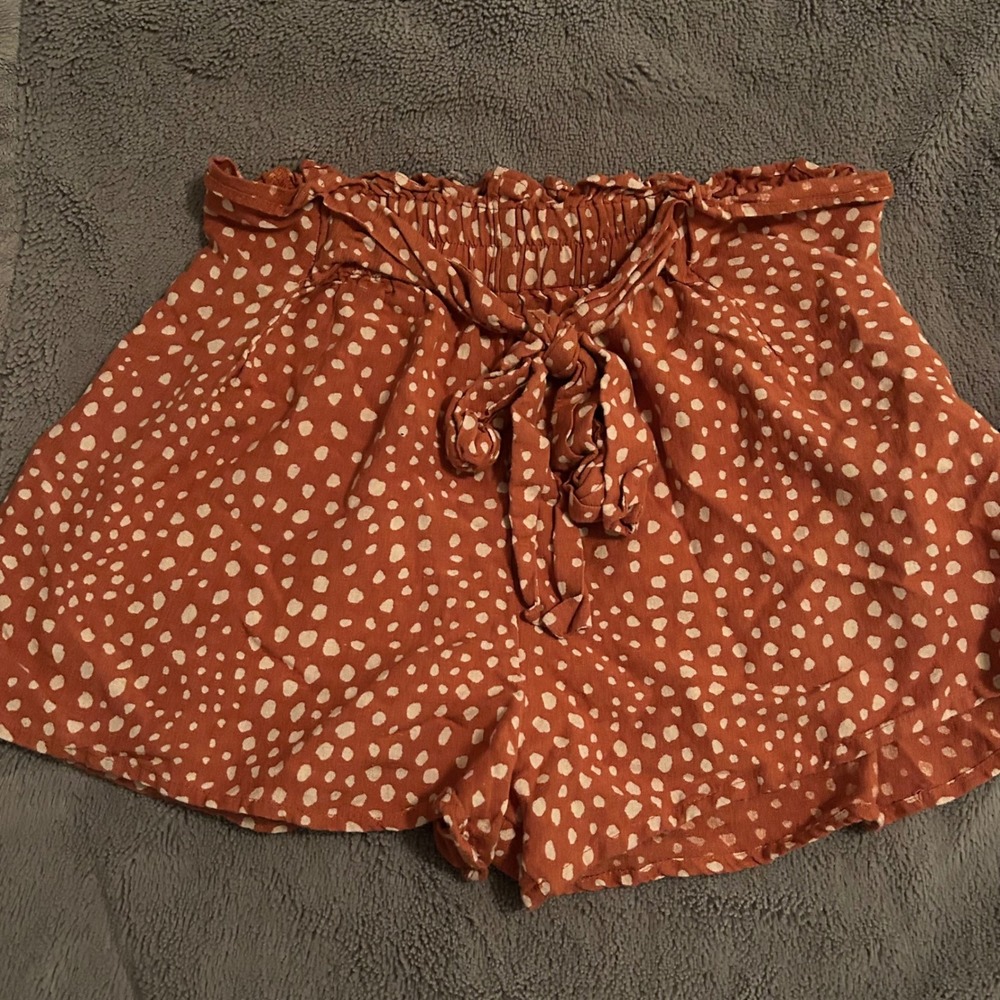 Billabong Rust Polka Dot Paperbag Waist Shorts High Rise Small Burnt Orange Boho
